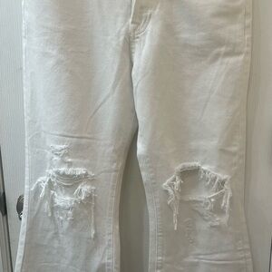 7 For All Mankind White Distressed Straight Leg Jeans